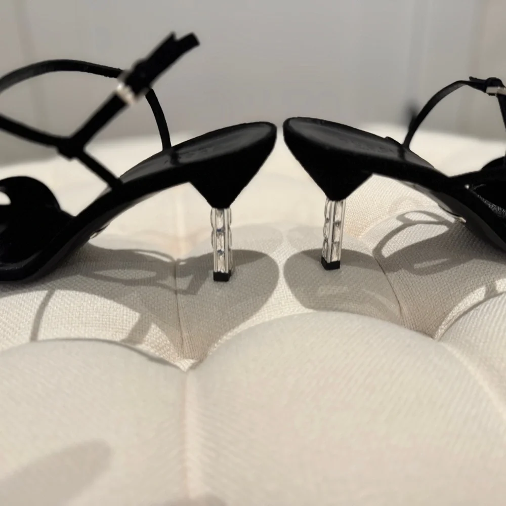 (SOLD) Gucci Black Suede Crystal-Heel Sandals – Size 38.5 - Picture 9 of 10